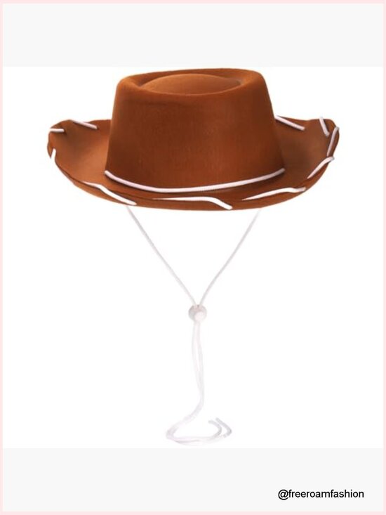 4 Pack Felt Cowboy Hats with Neck Drawstring, Costume Accessories for Dress Up